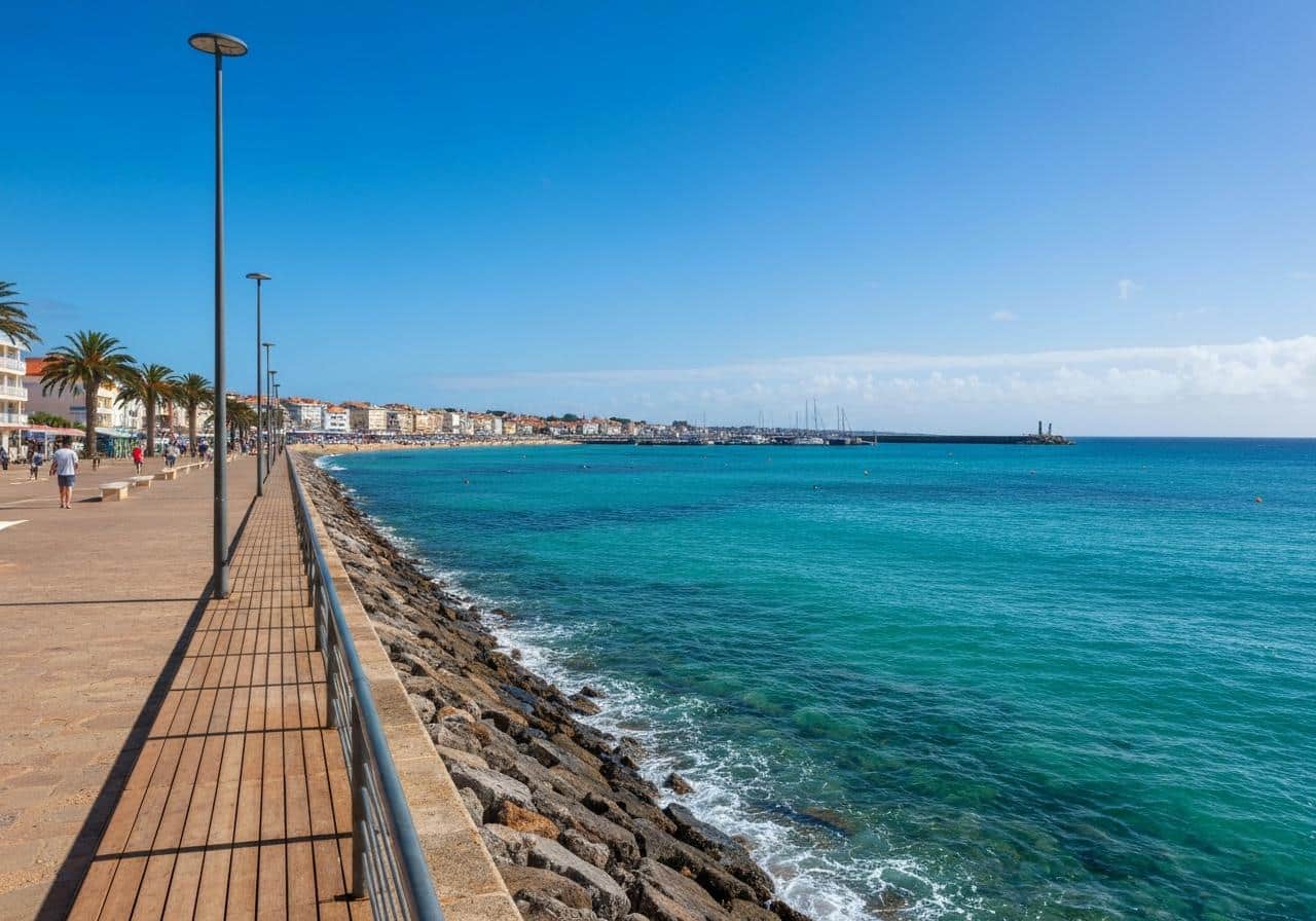 Grande Plage de Saint-Gilles-Croix-de-Vie et remblai au bord de l'océan