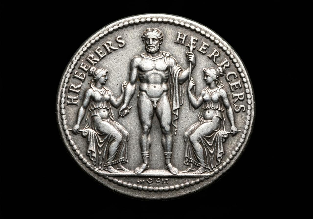 Pièce de 50 francs Hercule argent gros plan avers