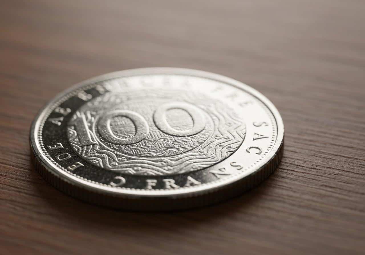 Pièce de monnaie française en argent sur surface en bois