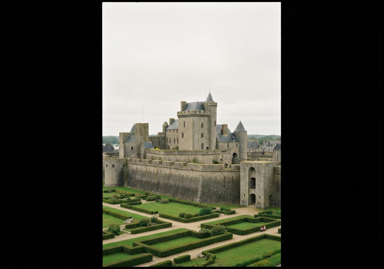 Château de Fougères vu depuis les jardins, tours médiévales