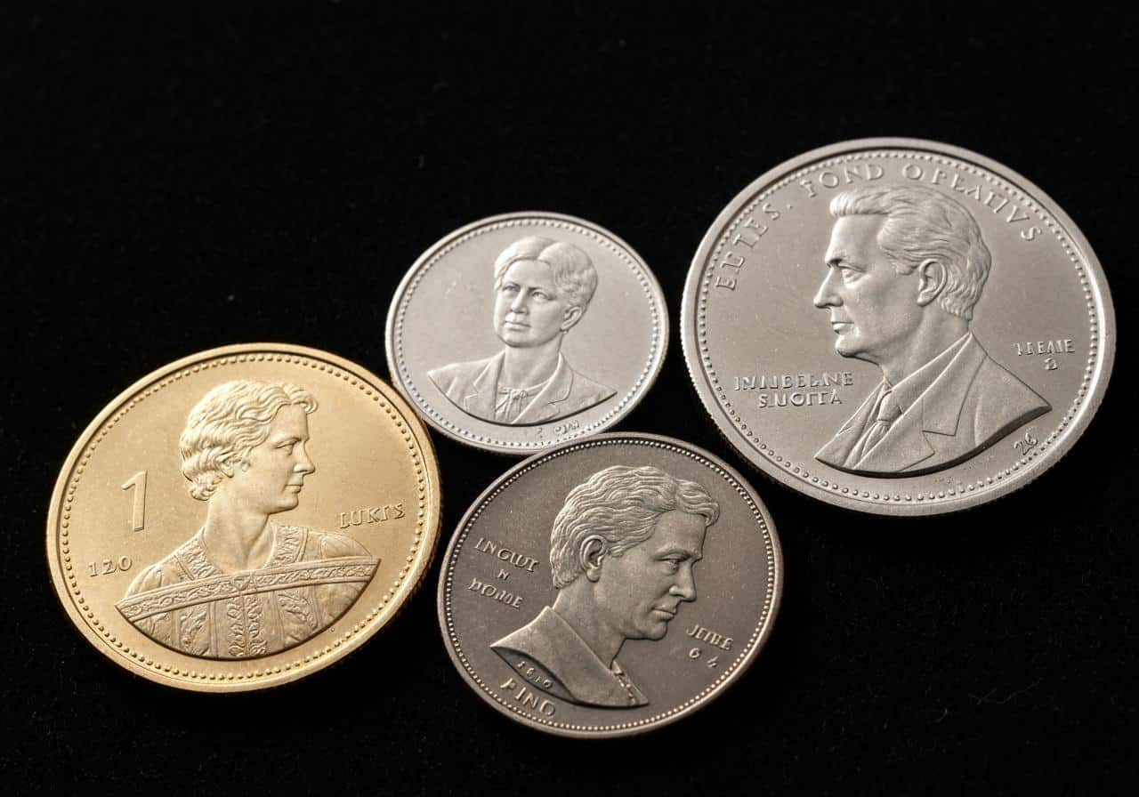 Pièces de 2 euros commémoratives françaises sur fond sombre