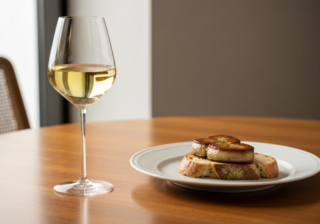 Verre de vin blanc sec et foie gras sur toast doré