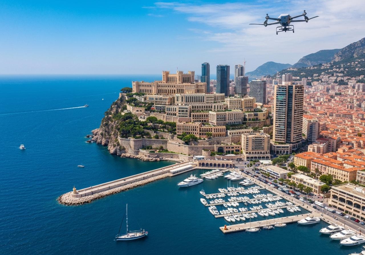 Vue aérienne du Rocher de Monaco et Monaco-Ville