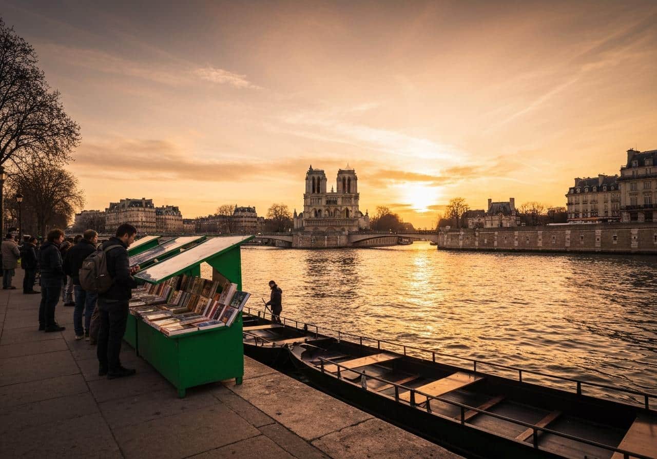 Berges de Seine Paris bouquinistes péniches Notre-Dame