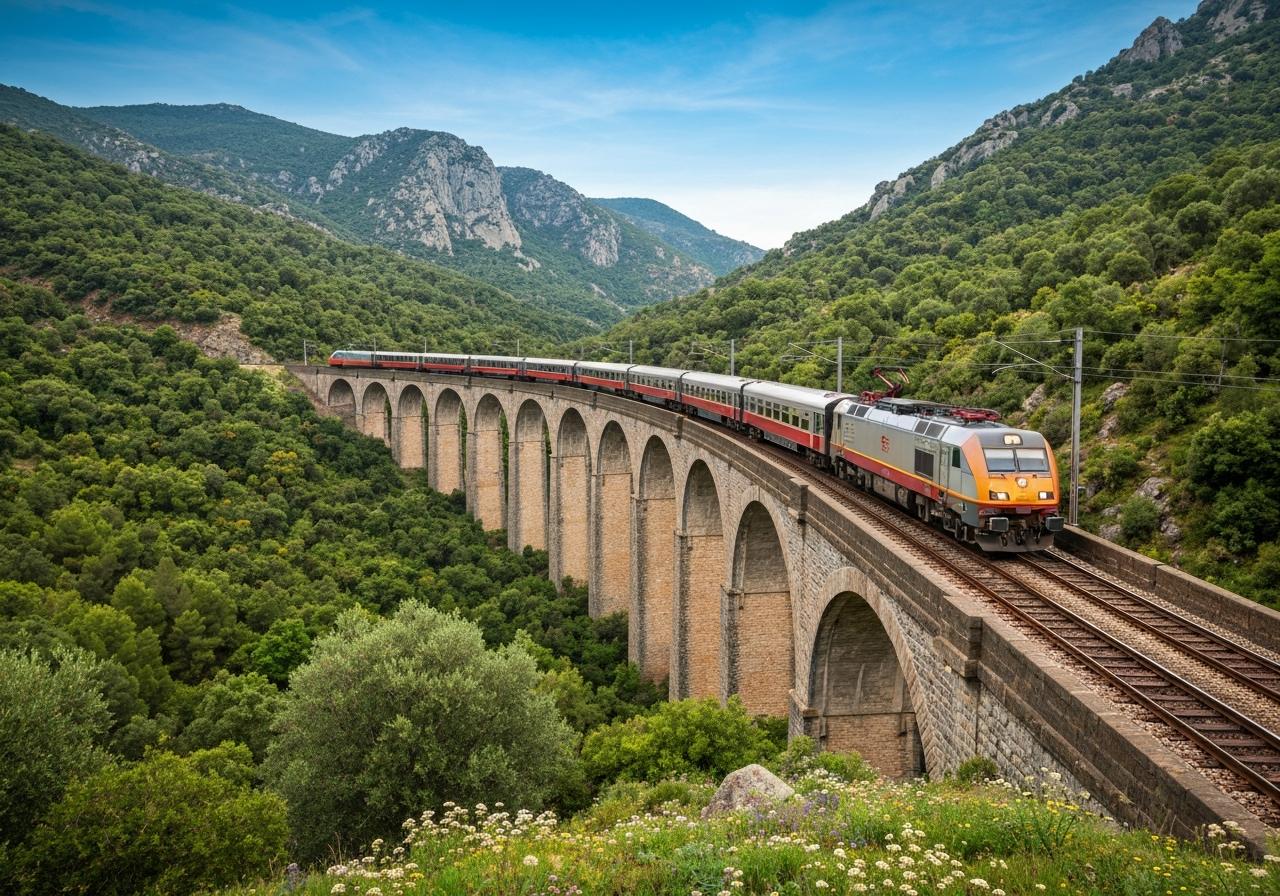 Train CFC sur viaduc en montagne corse
