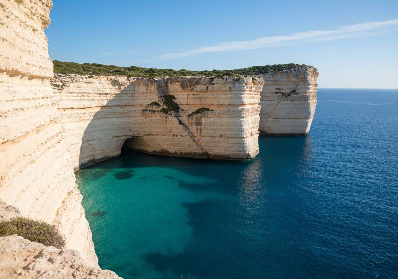 Falaises calcaires blanches de Bonifacio vues depuis la mer