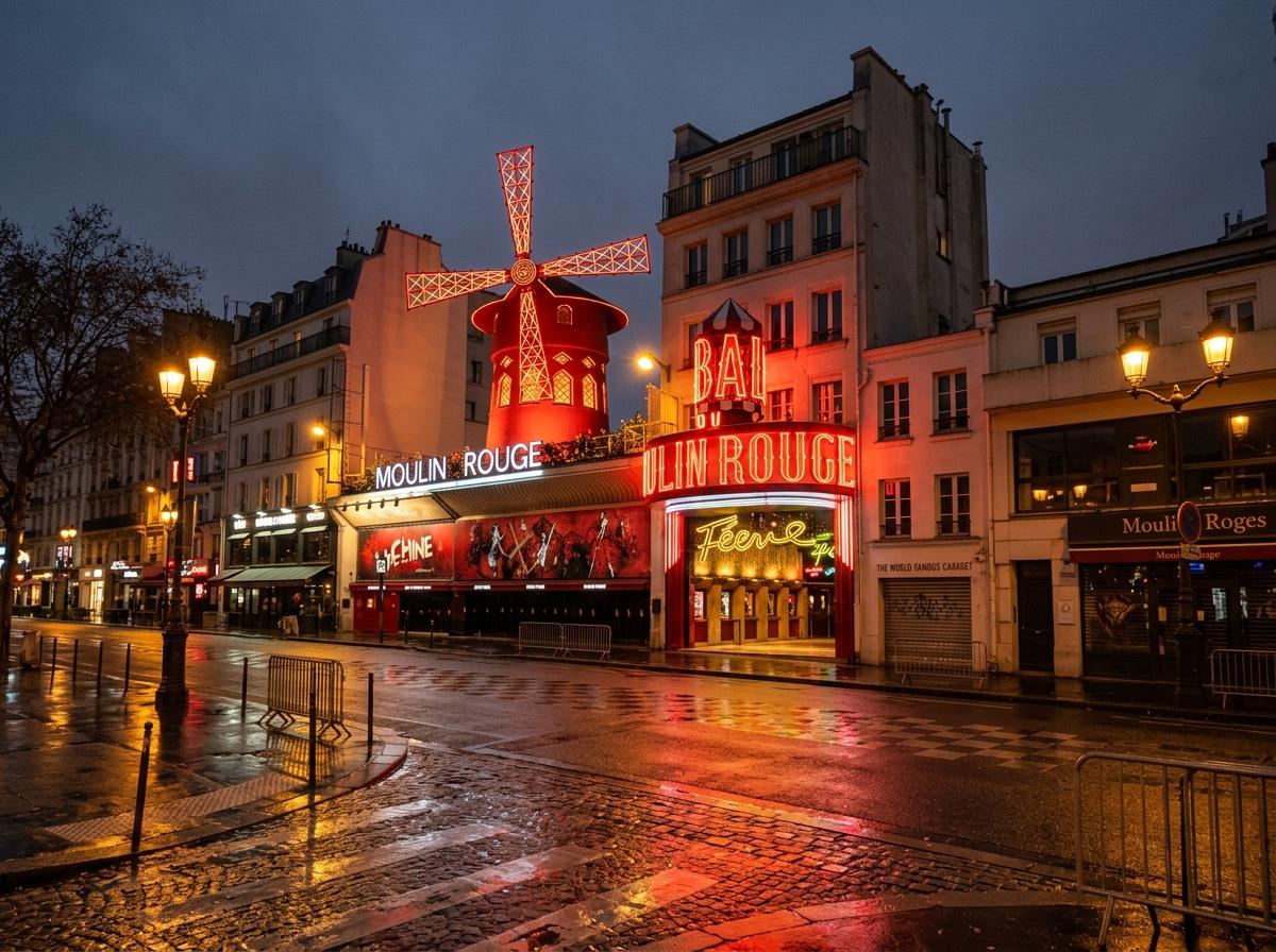 Façade rouge du Moulin Rouge à Montmartre